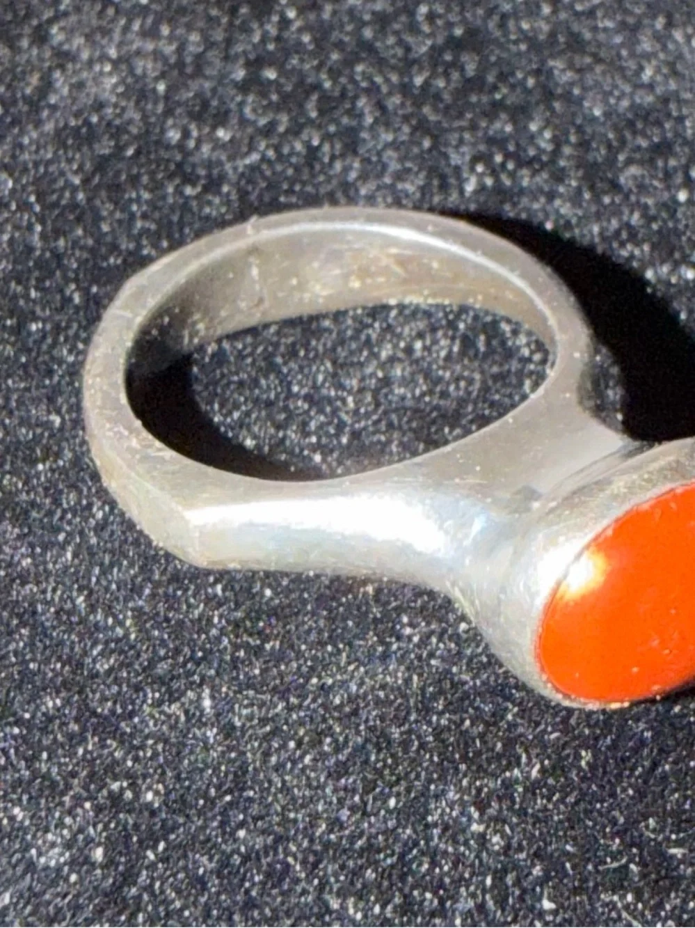 Vintage Silver Ring with Orange Cabochon Stone - Women's Fashion Ring